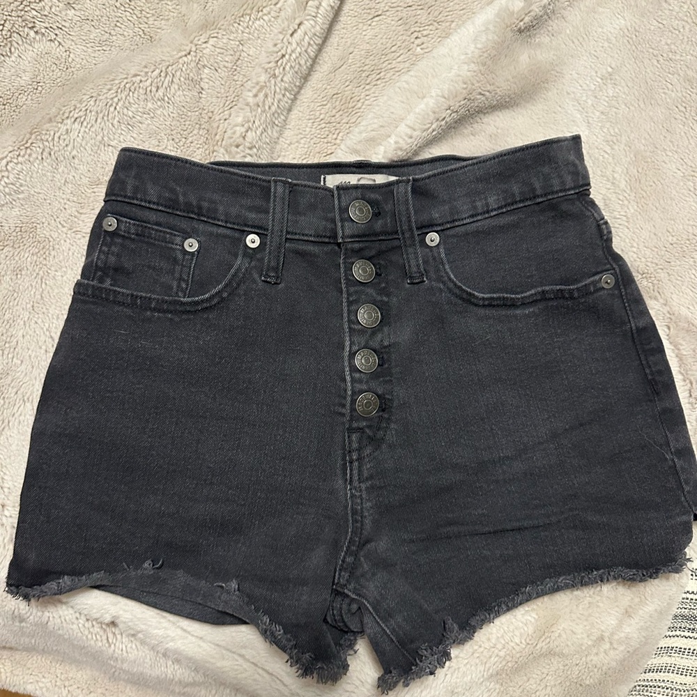 Madewell high waisted button up black shorts